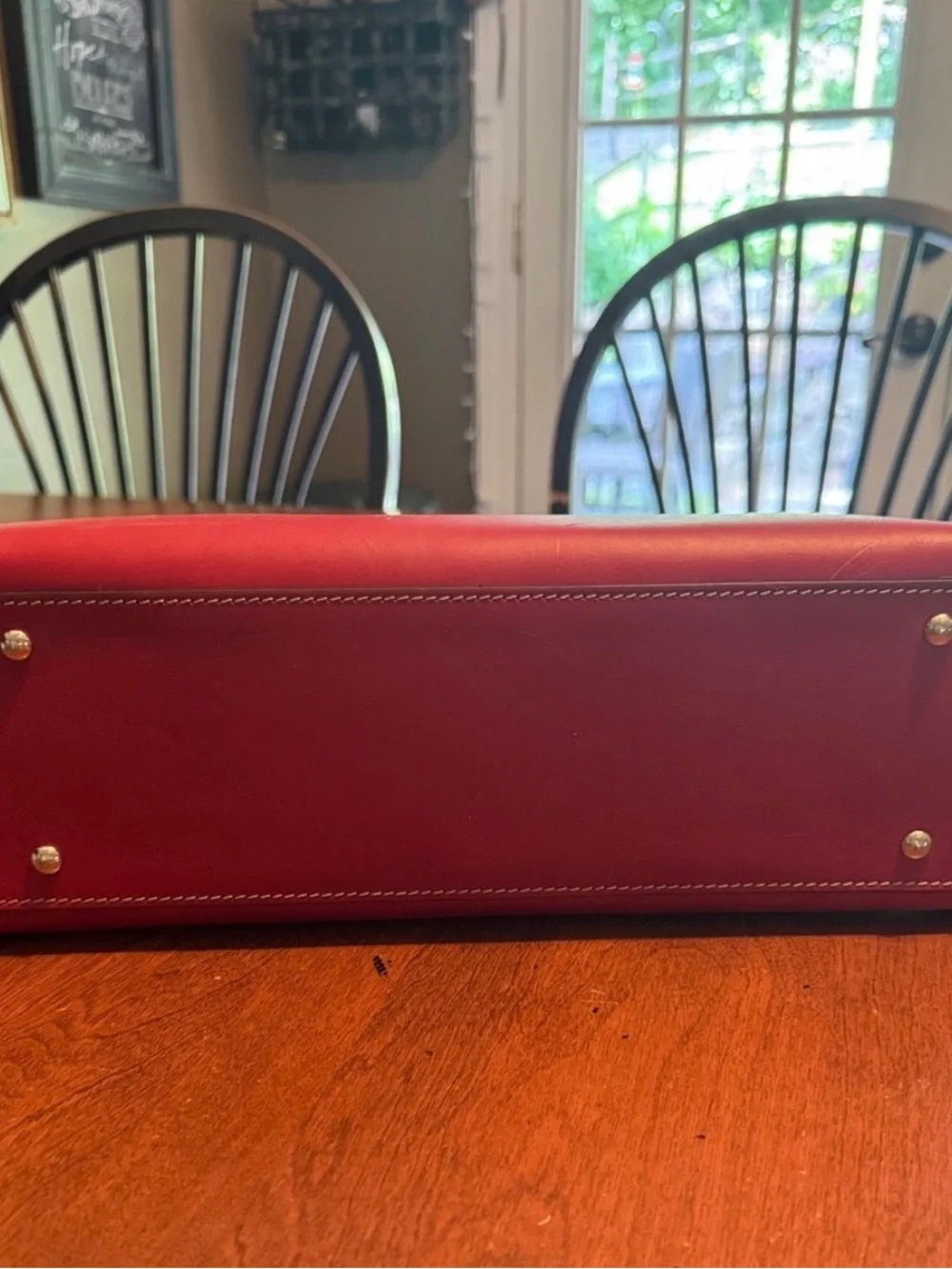 Dooney & Bourke Red Leather Structured Tote with Knot-Tie Detail